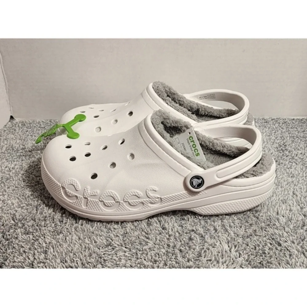 Crocs Baya Lined Clogs White Size Women's 12 Men's 10 Slip on Faux Fur Fuzzy NEW